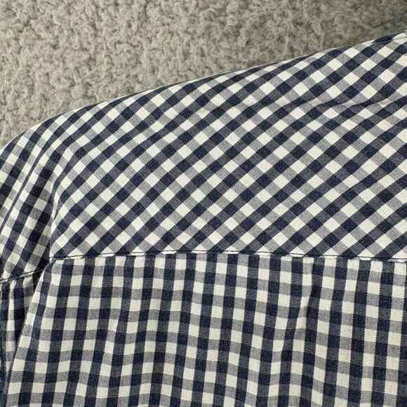 Billy Reid Men’s Standard Cut Button Down Shirt Medium Navy White Gingham Cotton - Picture 4 of 9